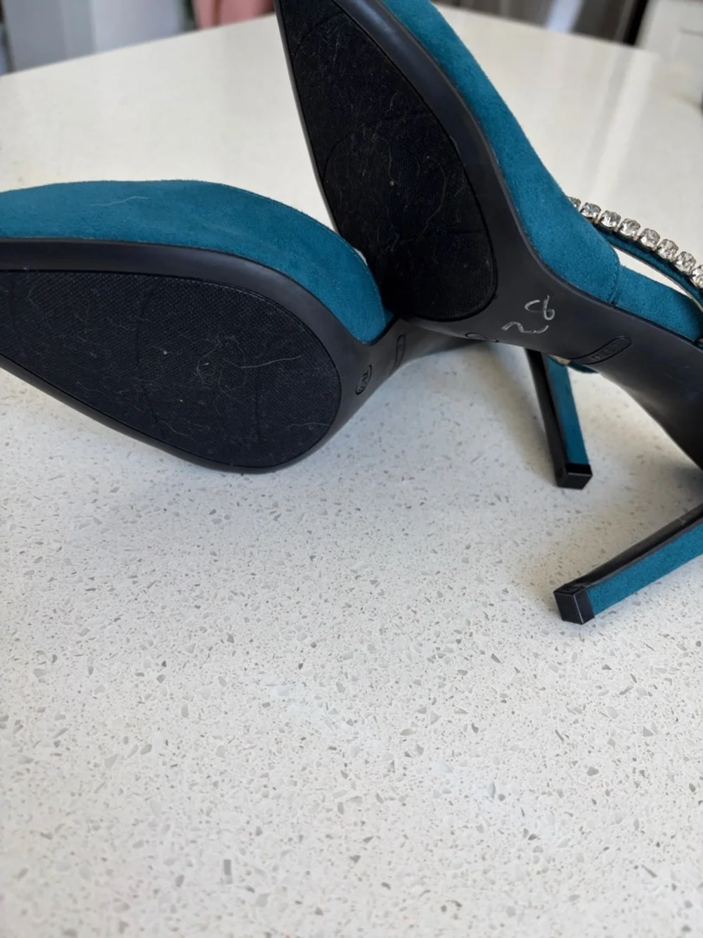 Nine West Teal Pointed-Toe Crystal Strap Mule Heels - Picture 2 of 4